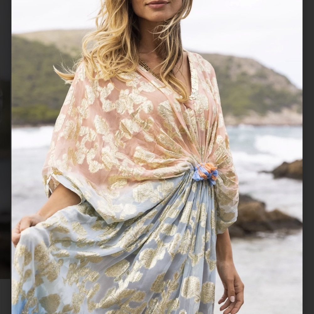 Floral Maxi Dress in Orange and Blue